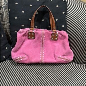 Michael Kors Astor Studded Pink Suede Satchel RARE